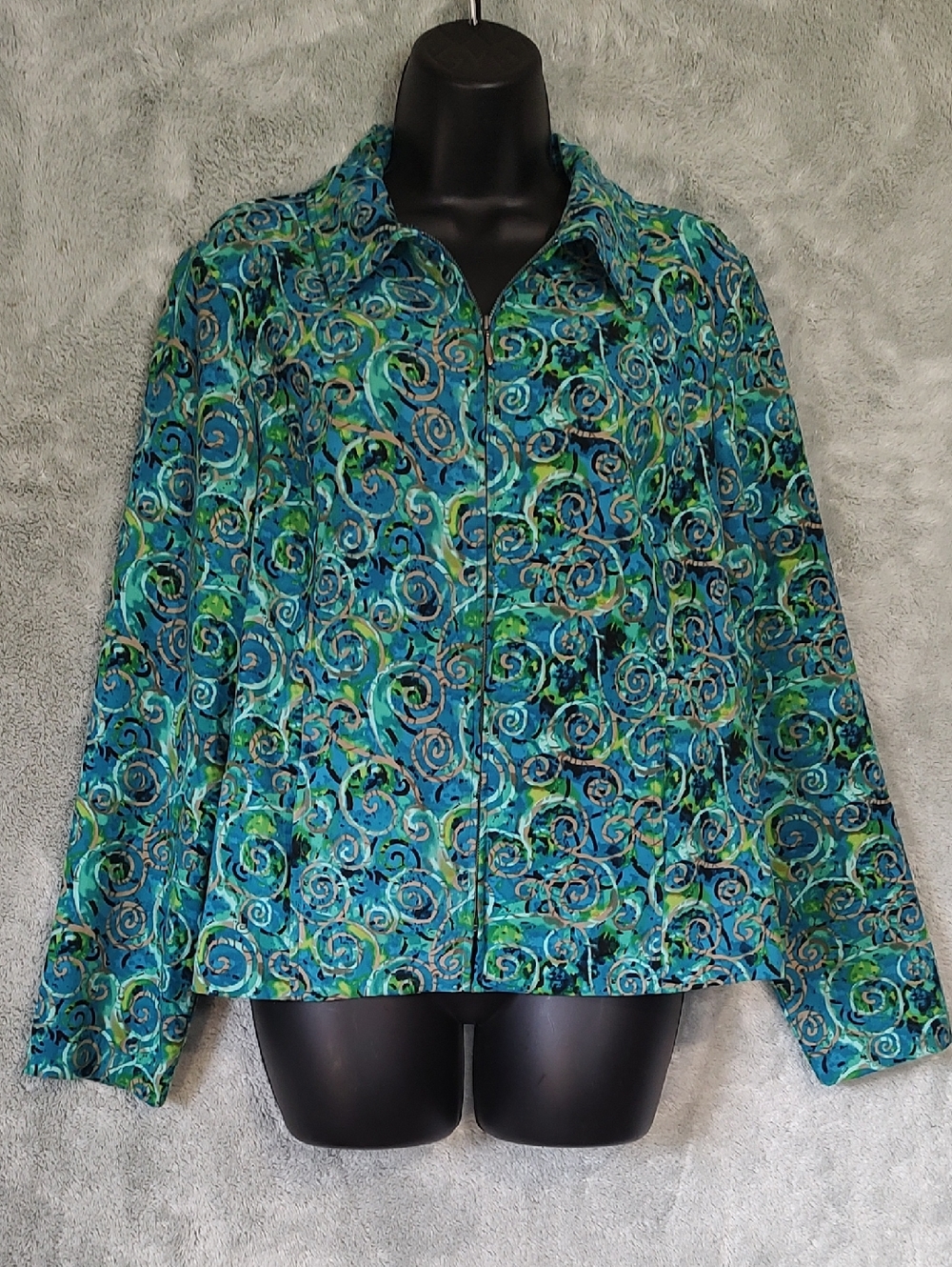 Christopher & Banks Teal Blue Green Swirl Print Jacket